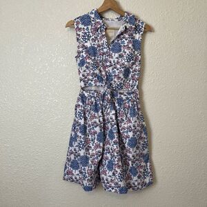 ModCloth White Floral Sleeveless Tie waist Mini Dress Women's Size Small